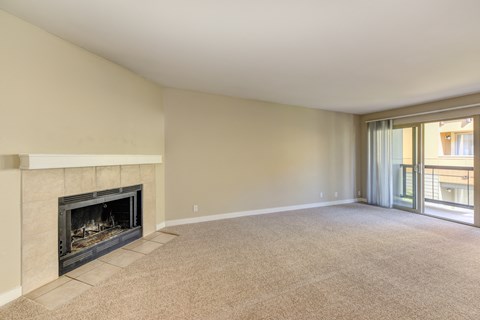 Vacant Kelsey and Mercer Spacious Living Room with fireplace in select homes.